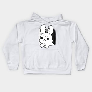 white bunny peeking Kids Hoodie